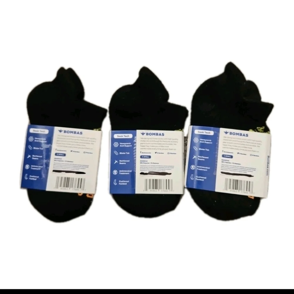 Bombas Womens Black Ankle Cushioned Comfort Performance Socks XS LOT OF 3